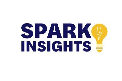 Spark Insights in big bold blue letters with a lightbulb next to it, with a lightening bolt inside. 